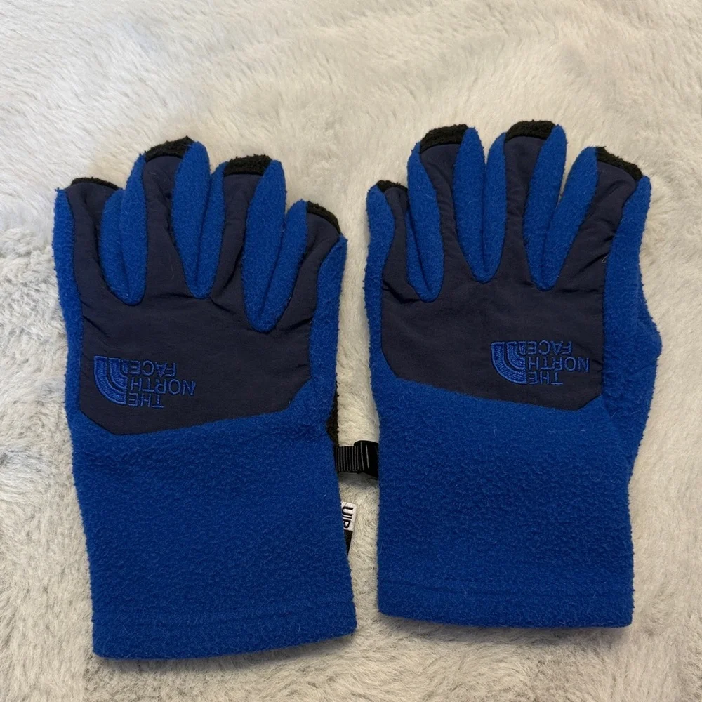 The North Face Blue and Gray Fleece Gloves kids